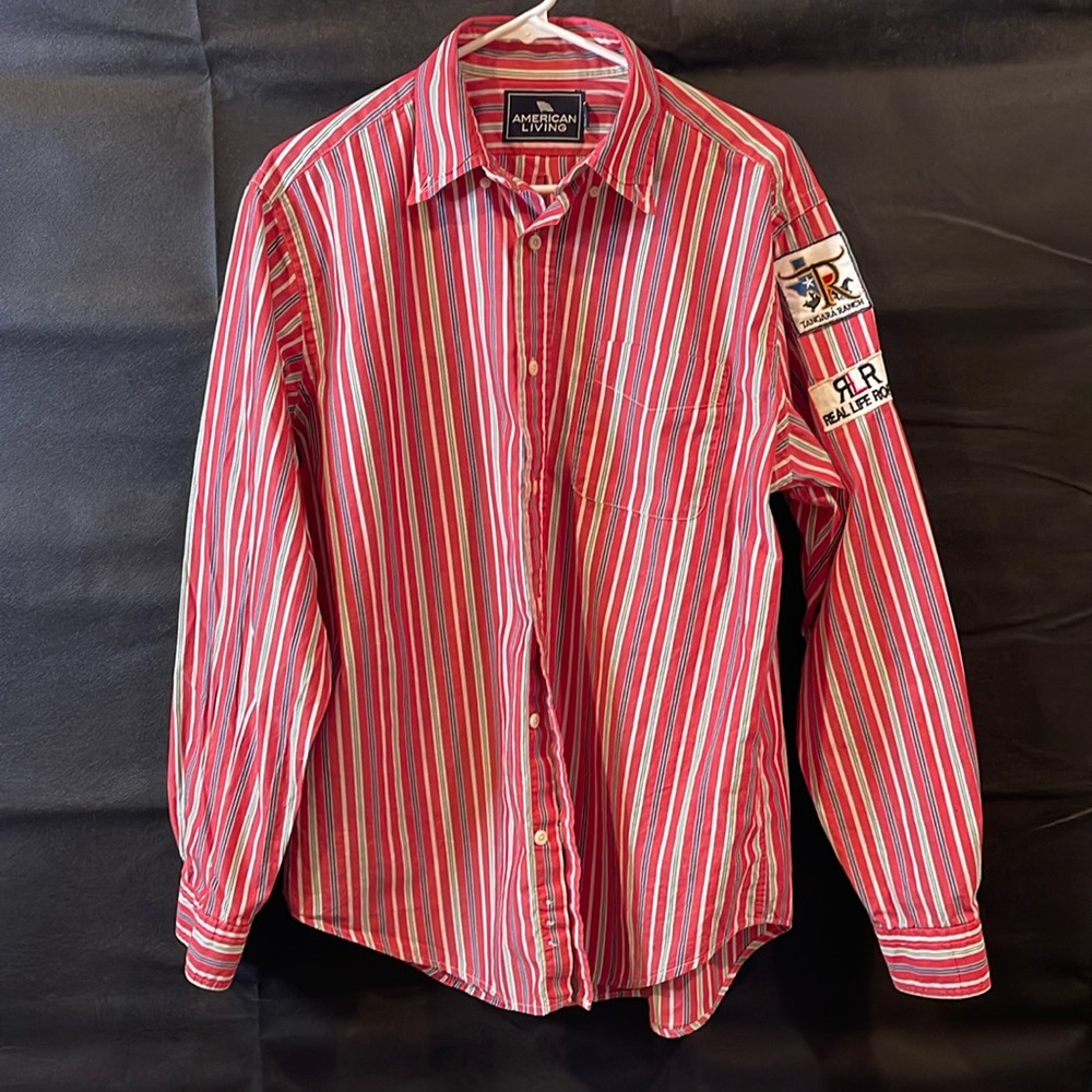 Men’s Large American Living Button down shirt with roping & ranch patches